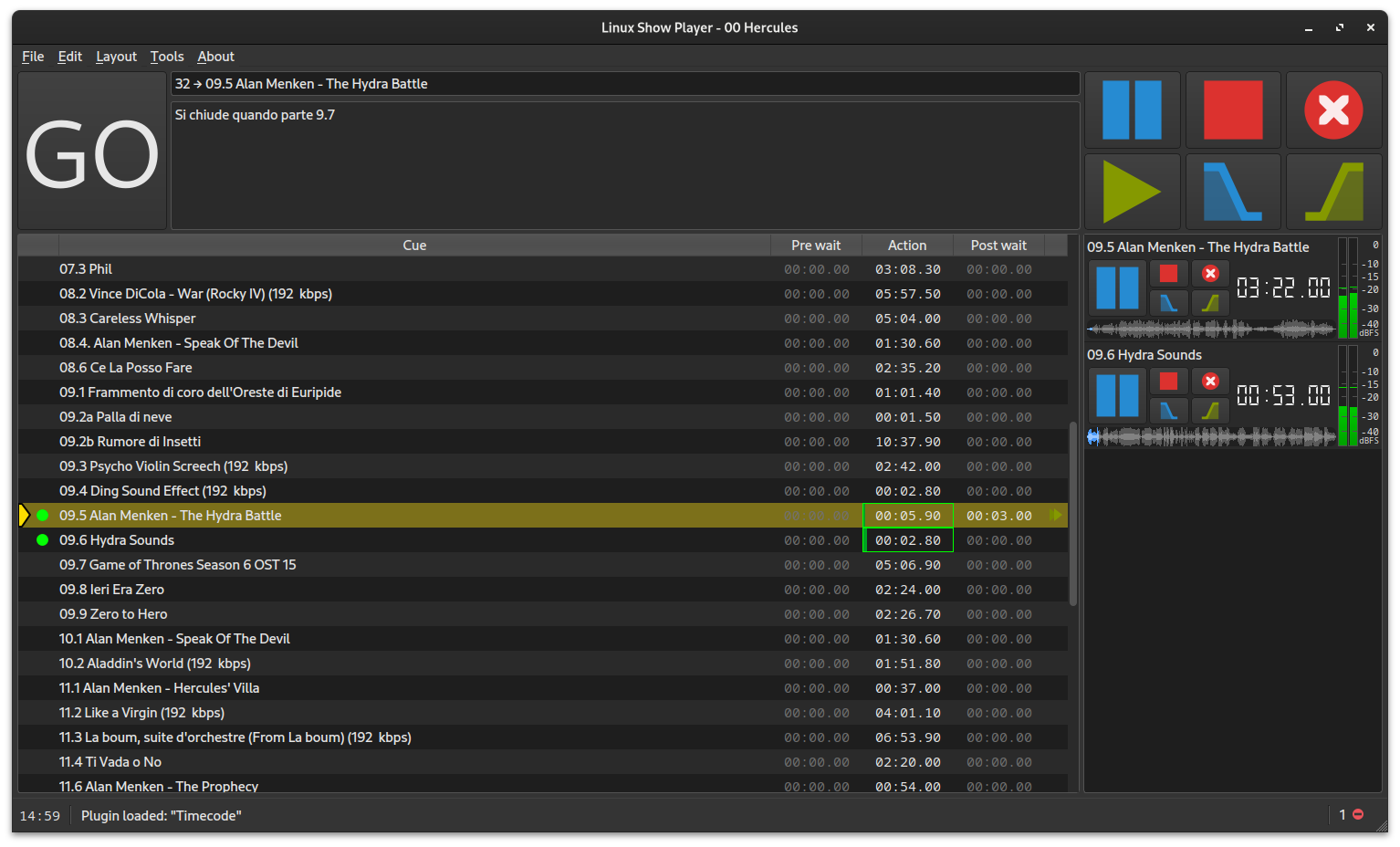 Linux Show Player - List Layout