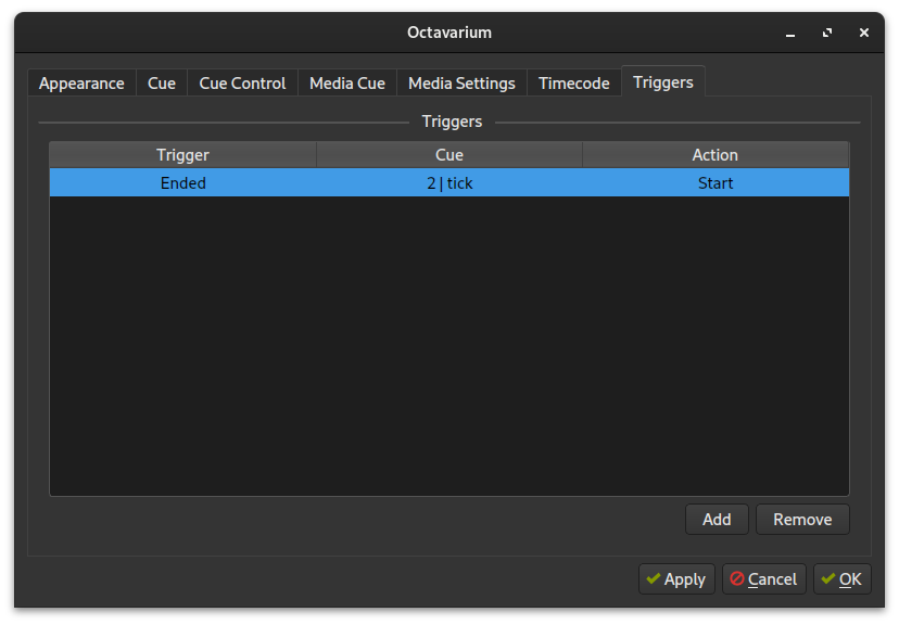 Triggers cue options